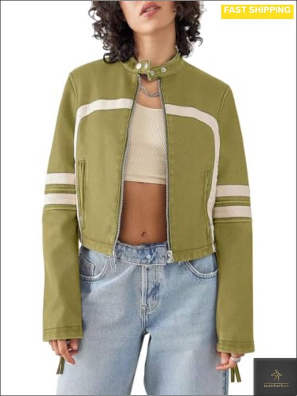 Faux Leather Cropped Moto Biker Jacket Stand Collar Zip